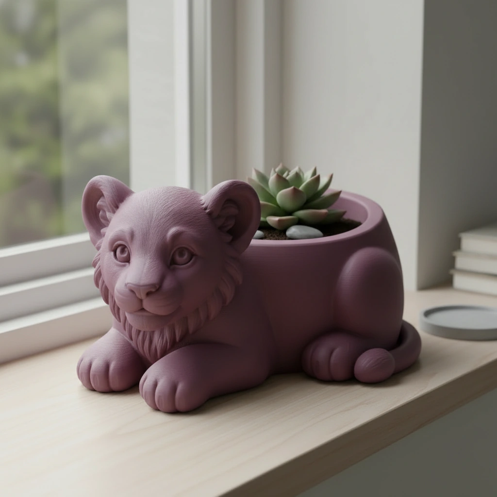 Ghiveci Decorativ Suport Plante Animalut Pui de Leu Imprimat 3D - Purple red compozit mat, imprimare 3D Vibecraft
