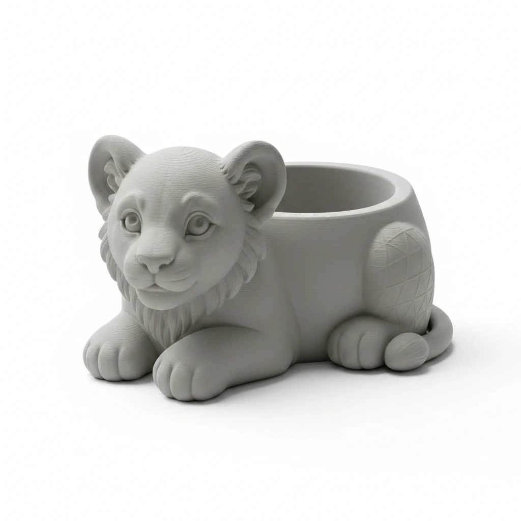Ghiveci Decorativ Suport Plante Animalut Pui de Leu Imprimat 3D - culoare Gri, imprimare 3D Vibecraft