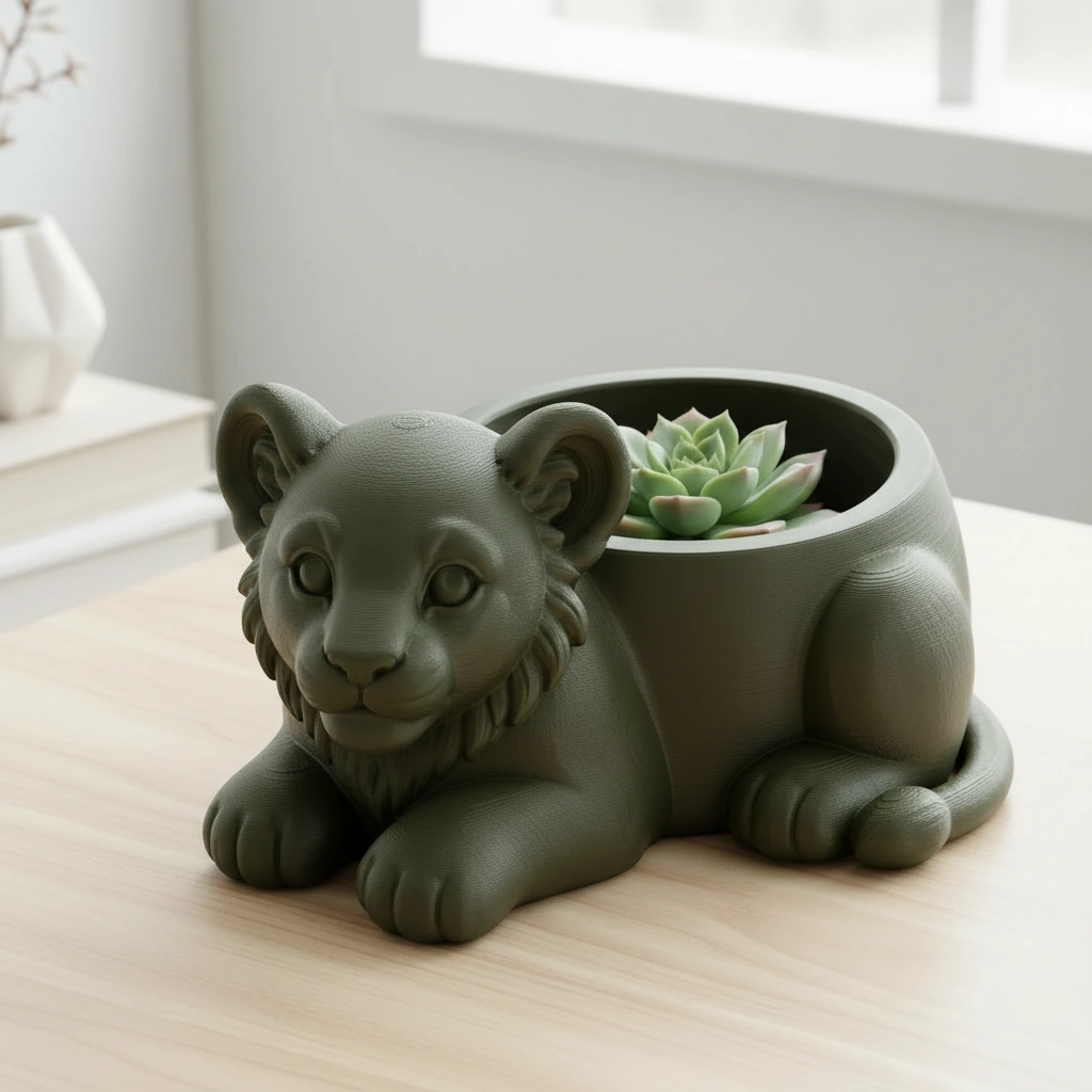 Ghiveci Decorativ Suport Plante Animalut Pui de Leu Imprimat 3D - culoare Verde, imprimare 3D Vibecraft