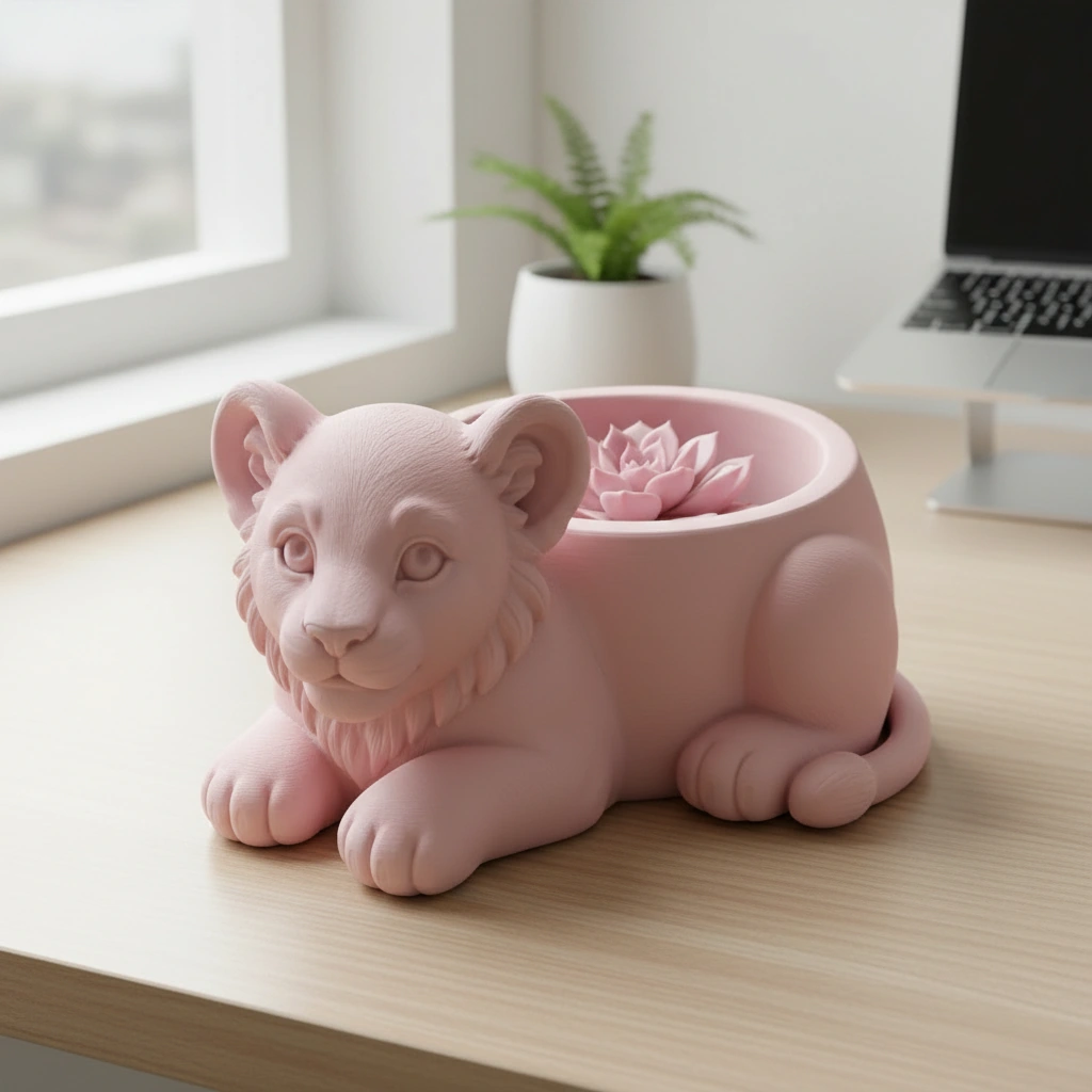 Ghiveci Decorativ Suport Plante Animalut Pui de Leu Imprimat 3D - culoare Roz, imprimare 3D Vibecraft