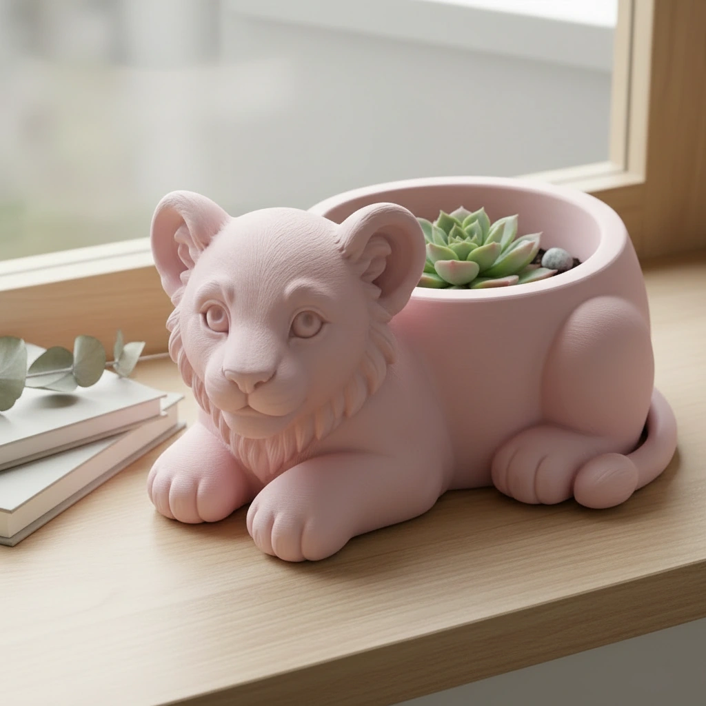 Ghiveci Decorativ Suport Plante Animalut Pui de Leu Imprimat 3D - culoare Roz, imprimare 3D Vibecraft