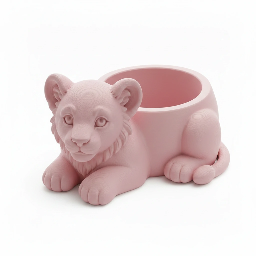 Ghiveci Decorativ Suport Plante Animalut Pui de Leu Imprimat 3D - culoare Roz, imprimare 3D Vibecraft