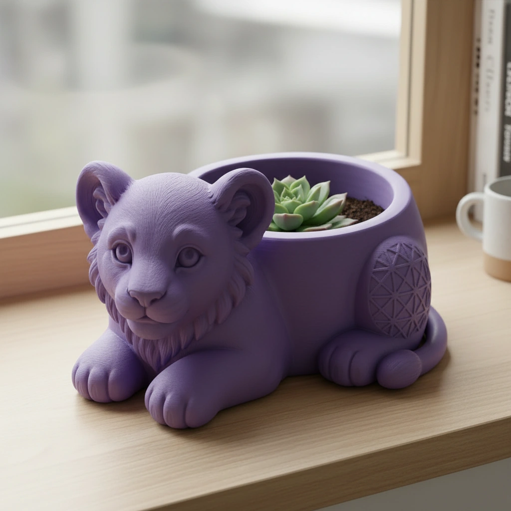 Ghiveci Decorativ Suport Plante Animalut Pui de Leu Imprimat 3D - culoare Mov, imprimare 3D Vibecraft