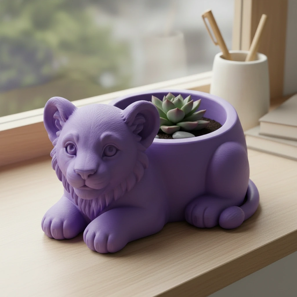 Ghiveci Decorativ Suport Plante Animalut Pui de Leu Imprimat 3D - culoare Mov, imprimare 3D Vibecraft