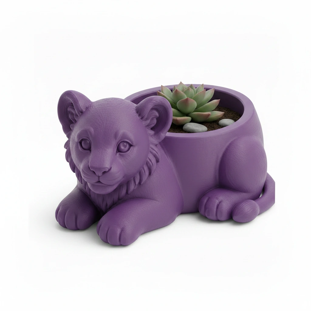 Ghiveci Decorativ Suport Plante Animalut Pui de Leu Imprimat 3D - culoare Mov, imprimare 3D Vibecraft