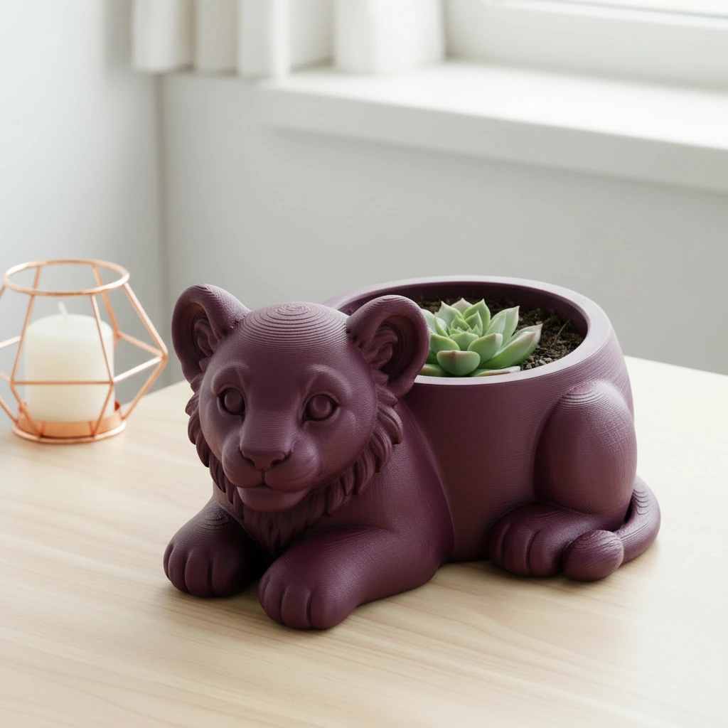 Ghiveci Decorativ Suport Plante Animalut Pui de Leu Imprimat 3D - culoare Roșu, imprimare 3D Vibecraft