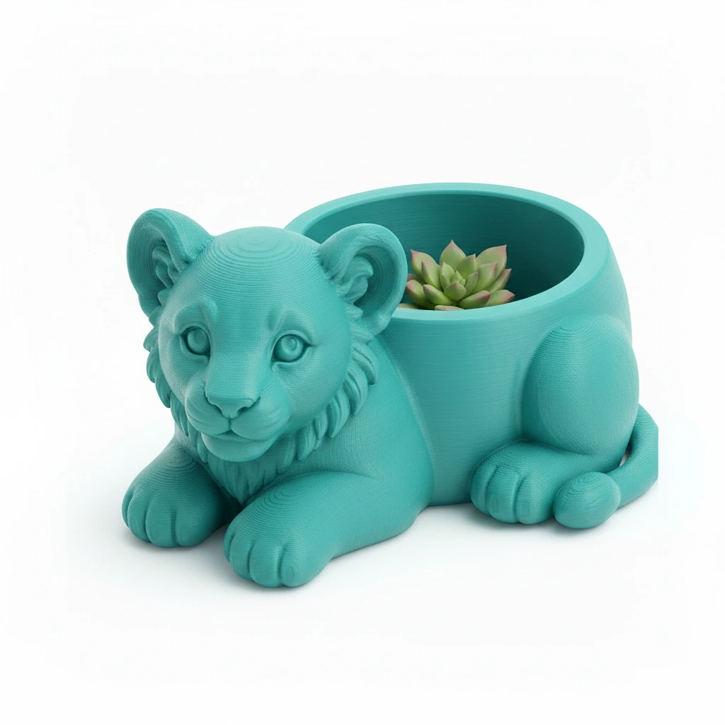 Ghiveci Decorativ Suport Plante Animalut Pui de Leu Imprimat 3D - culoare Albastru verzui, imprimare 3D Vibecraft