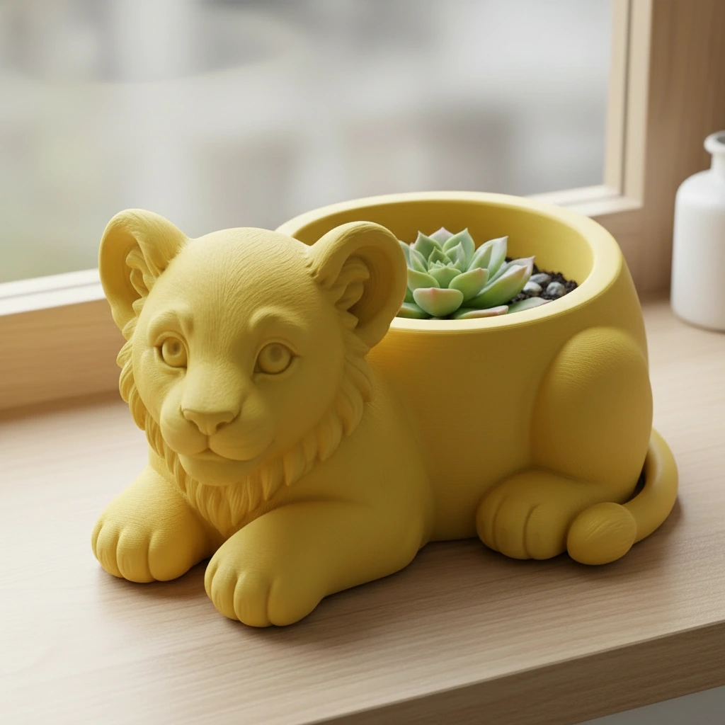 Ghiveci Decorativ Suport Plante Animalut Pui de Leu Imprimat 3D - culoare Galben, imprimare 3D Vibecraft