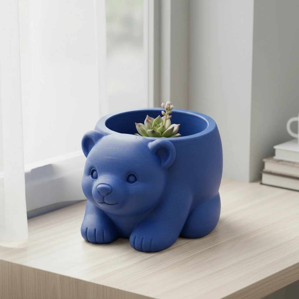 Ghiveci Decorativ Imprimat 3D în Formă de Pui de Urs - Suport Plante Original - culoare Albastru, imprimare 3D Vibecraft
