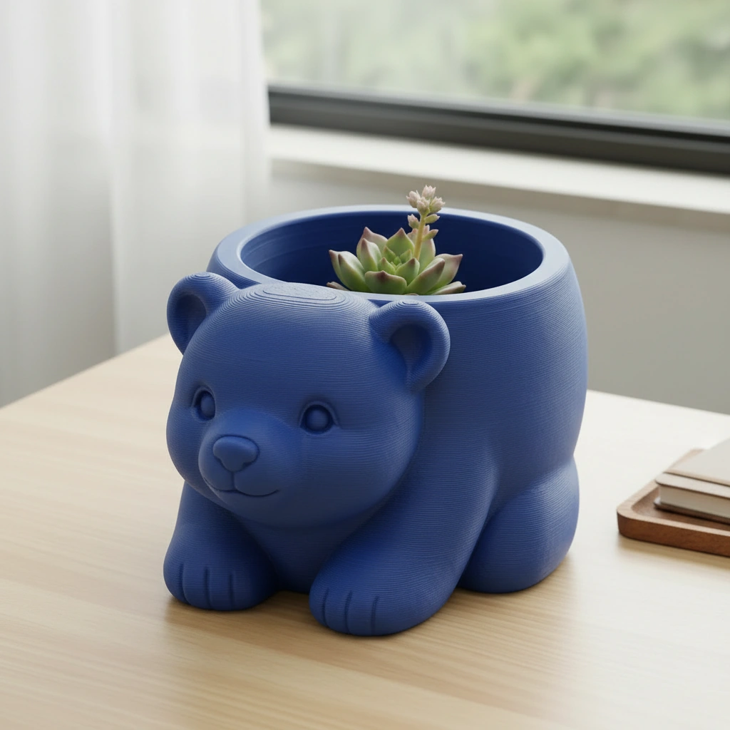 Ghiveci Decorativ Imprimat 3D în Formă de Pui de Urs - Suport Plante Original - culoare Albastru, imprimare 3D Vibecraft