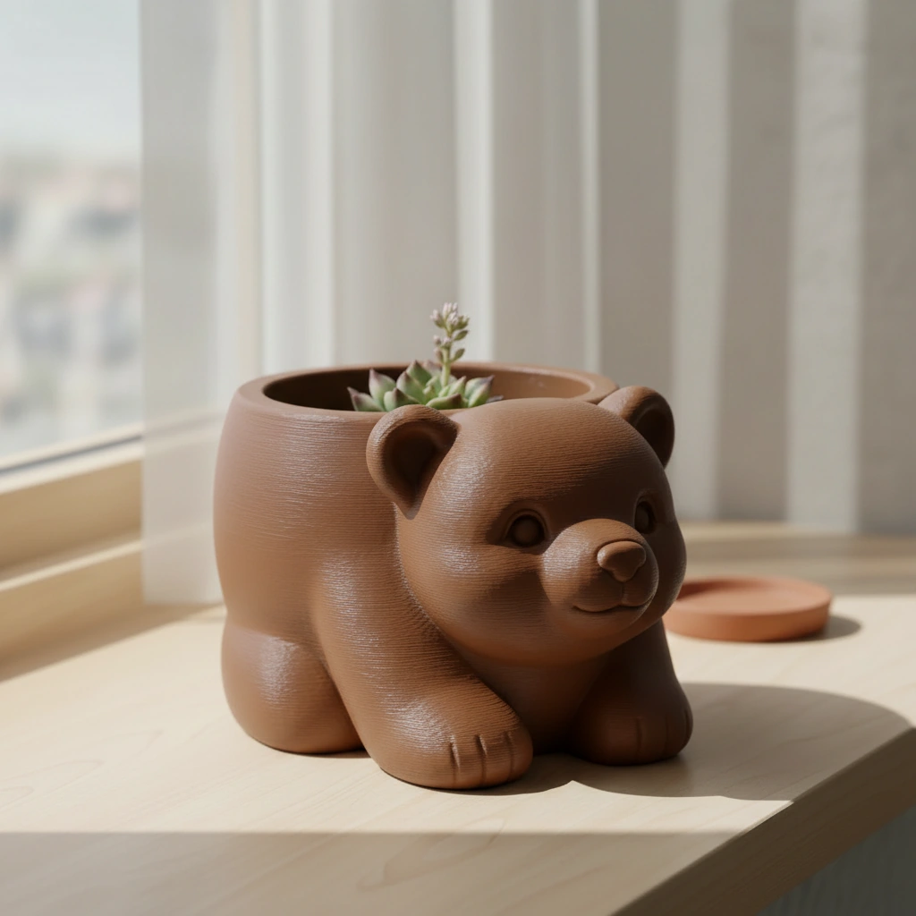 Ghiveci Decorativ Imprimat 3D în Formă de Pui de Urs - Suport Plante Original - culoare Maro, imprimare 3D Vibecraft