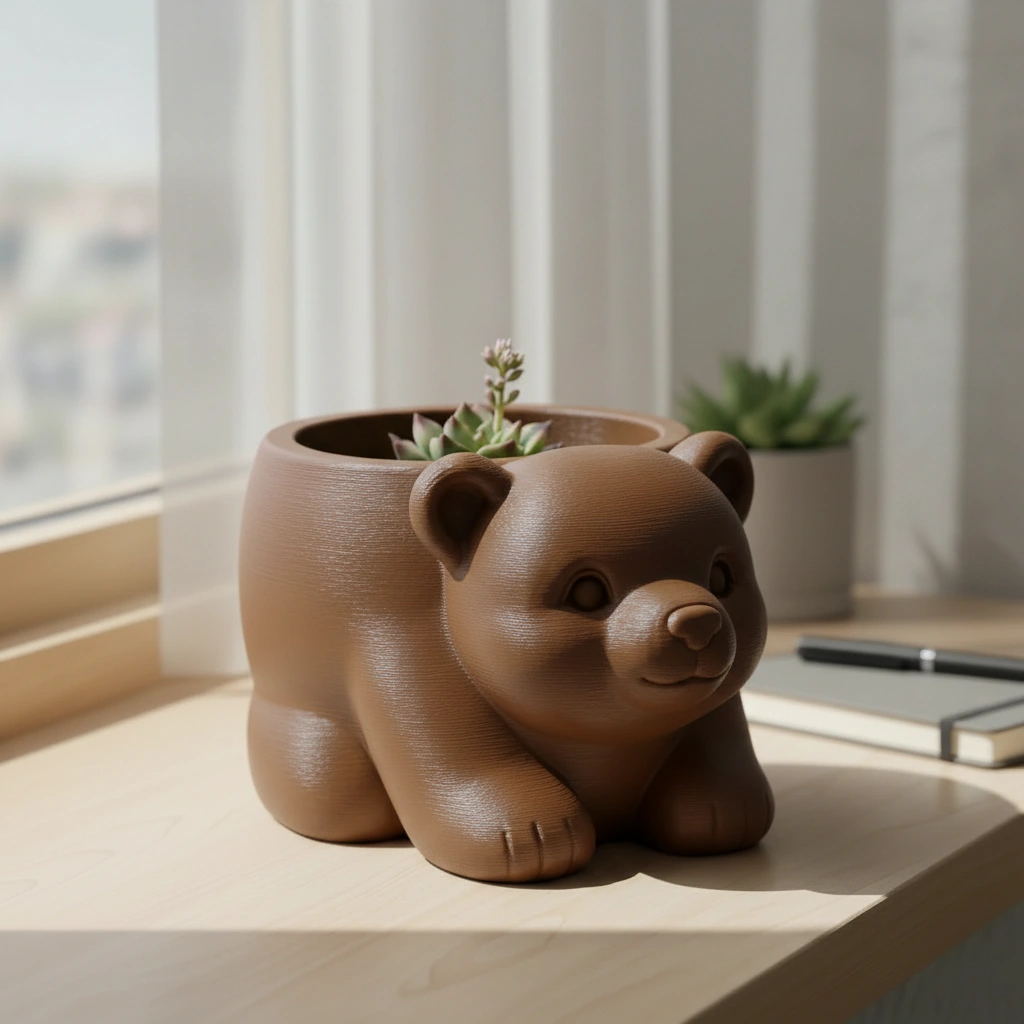 Ghiveci Decorativ Imprimat 3D în Formă de Pui de Urs - Suport Plante Original - culoare Maro, imprimare 3D Vibecraft