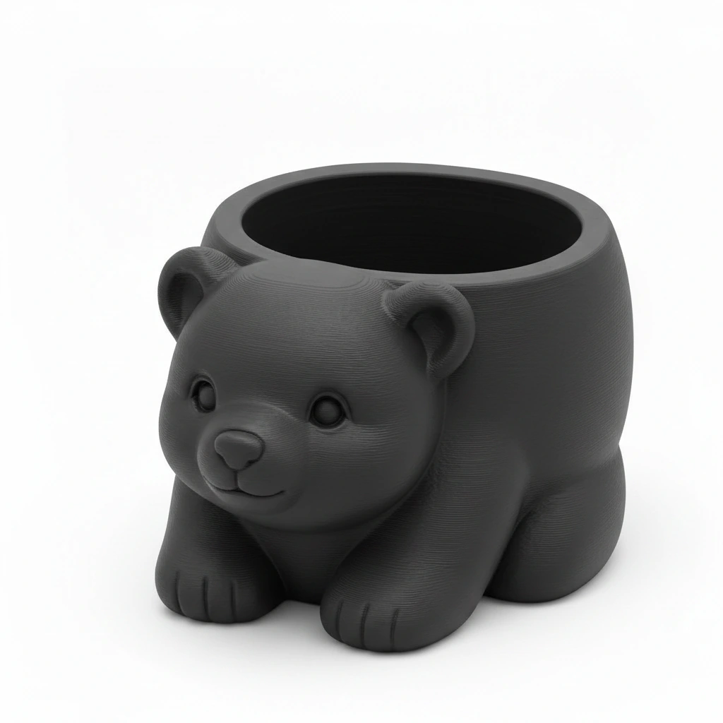 Ghiveci Decorativ Imprimat 3D în Formă de Pui de Urs - Suport Plante Original - Negru compozit mat, imprimare 3D Vibecraft