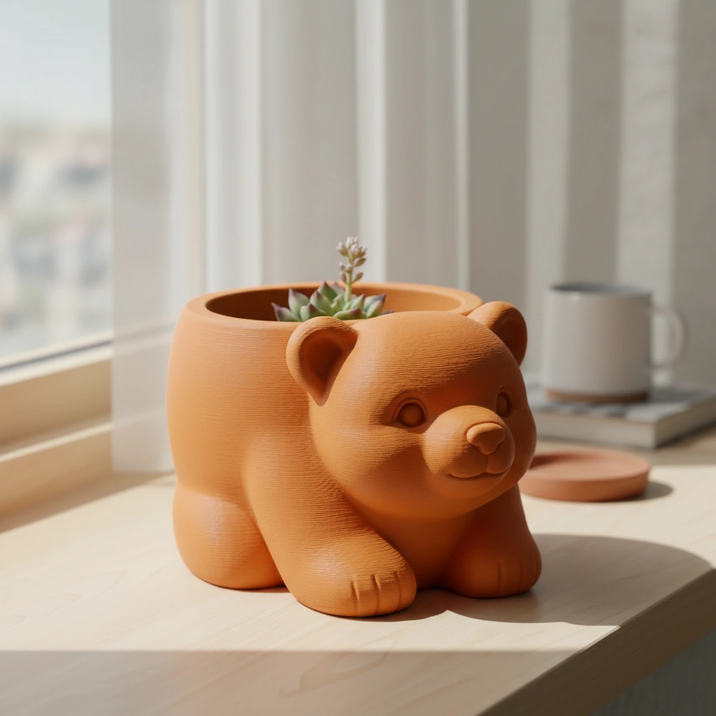 Ghiveci Decorativ Imprimat 3D în Formă de Pui de Urs - Suport Plante Original - Orange compozit mat, imprimare 3D Vibecraft