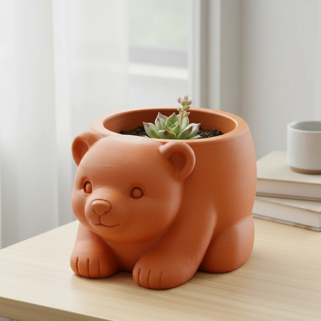 Ghiveci Decorativ Imprimat 3D în Formă de Pui de Urs - Suport Plante Original - Orange compozit mat, imprimare 3D Vibecraft