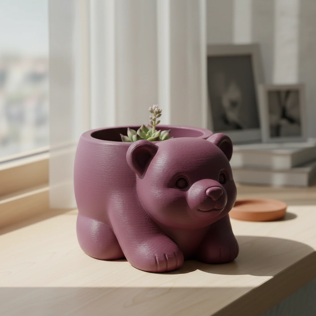 Ghiveci Decorativ Imprimat 3D în Formă de Pui de Urs - Suport Plante Original - Purple red compozit mat, imprimare 3D Vibecraft