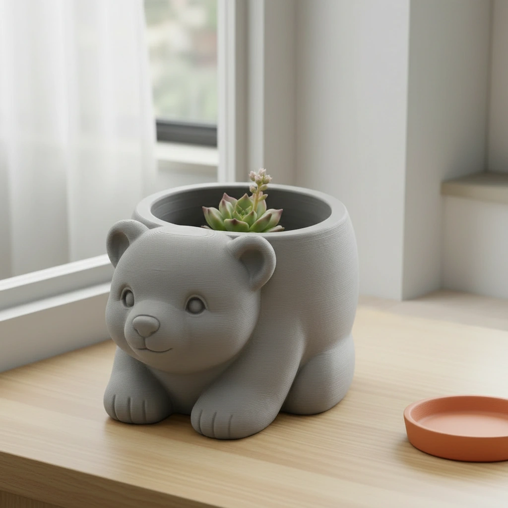 Ghiveci Decorativ Imprimat 3D în Formă de Pui de Urs - Suport Plante Original - culoare Gri, imprimare 3D Vibecraft