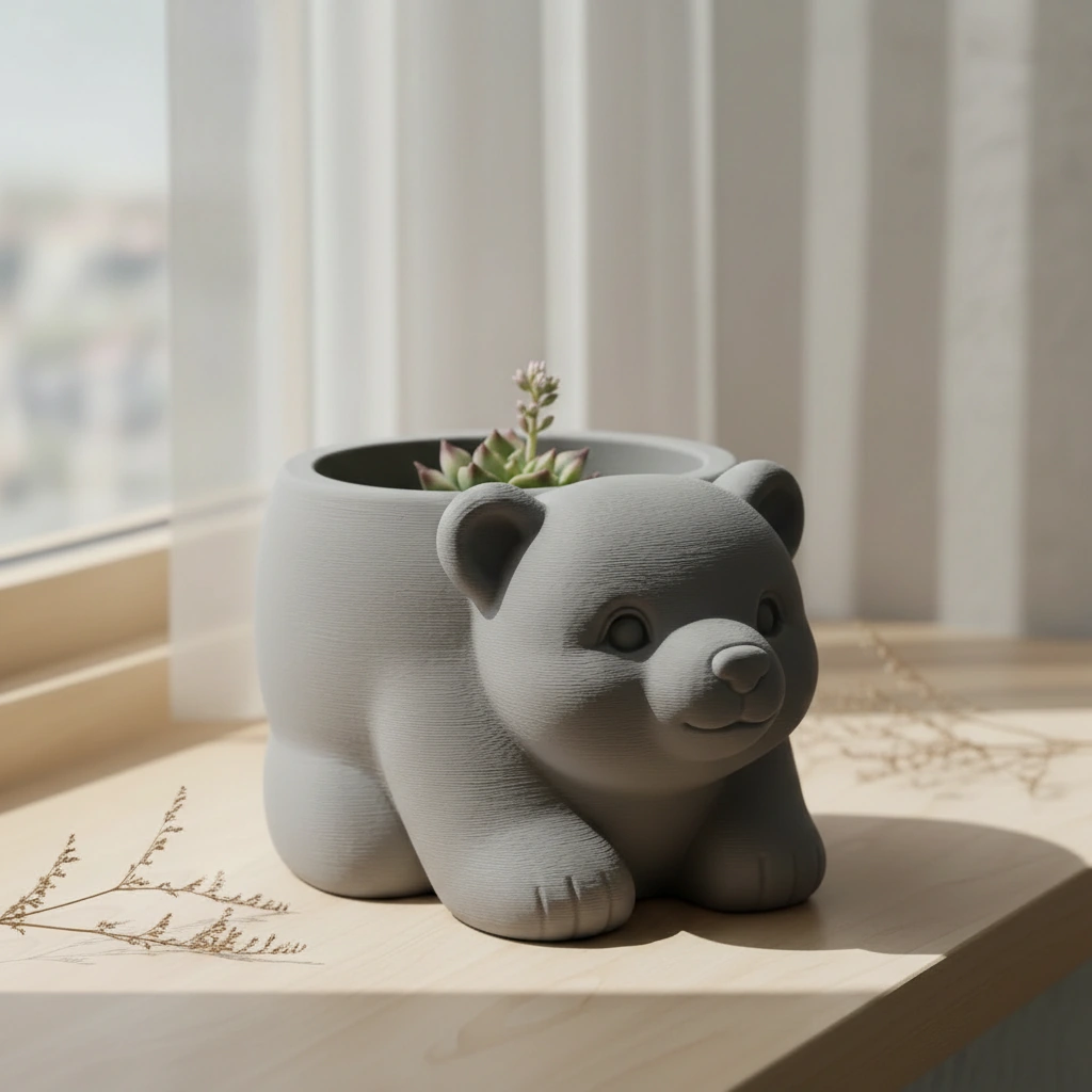 Ghiveci Decorativ Imprimat 3D în Formă de Pui de Urs - Suport Plante Original - culoare Gri, imprimare 3D Vibecraft