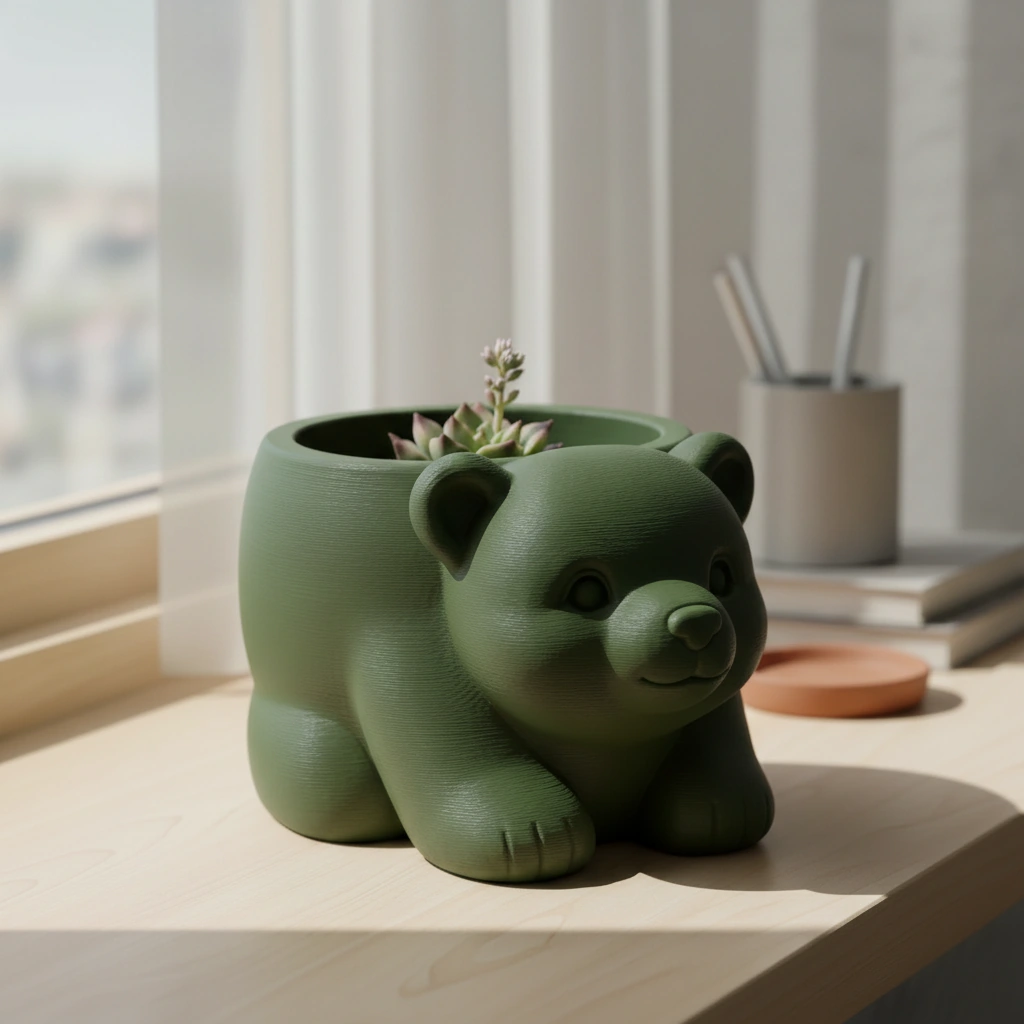 Ghiveci Decorativ Imprimat 3D în Formă de Pui de Urs - Suport Plante Original - culoare Verde, imprimare 3D Vibecraft