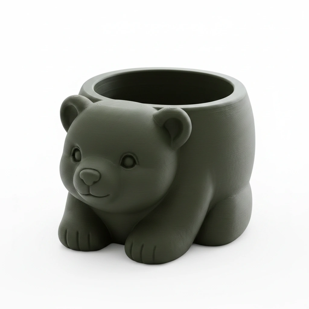 Ghiveci Decorativ Imprimat 3D în Formă de Pui de Urs - Suport Plante Original - culoare Verde, imprimare 3D Vibecraft