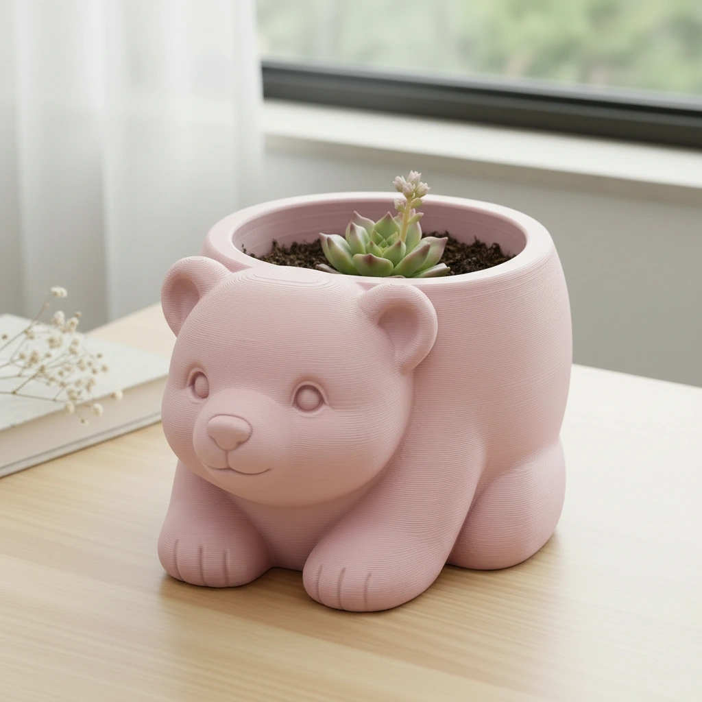 Ghiveci Decorativ Imprimat 3D în Formă de Pui de Urs - Suport Plante Original - culoare Roz, imprimare 3D Vibecraft