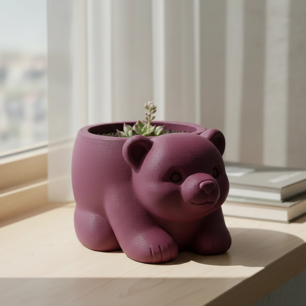 Ghiveci Decorativ Imprimat 3D în Formă de Pui de Urs - Suport Plante Original - culoare Roșu, imprimare 3D Vibecraft