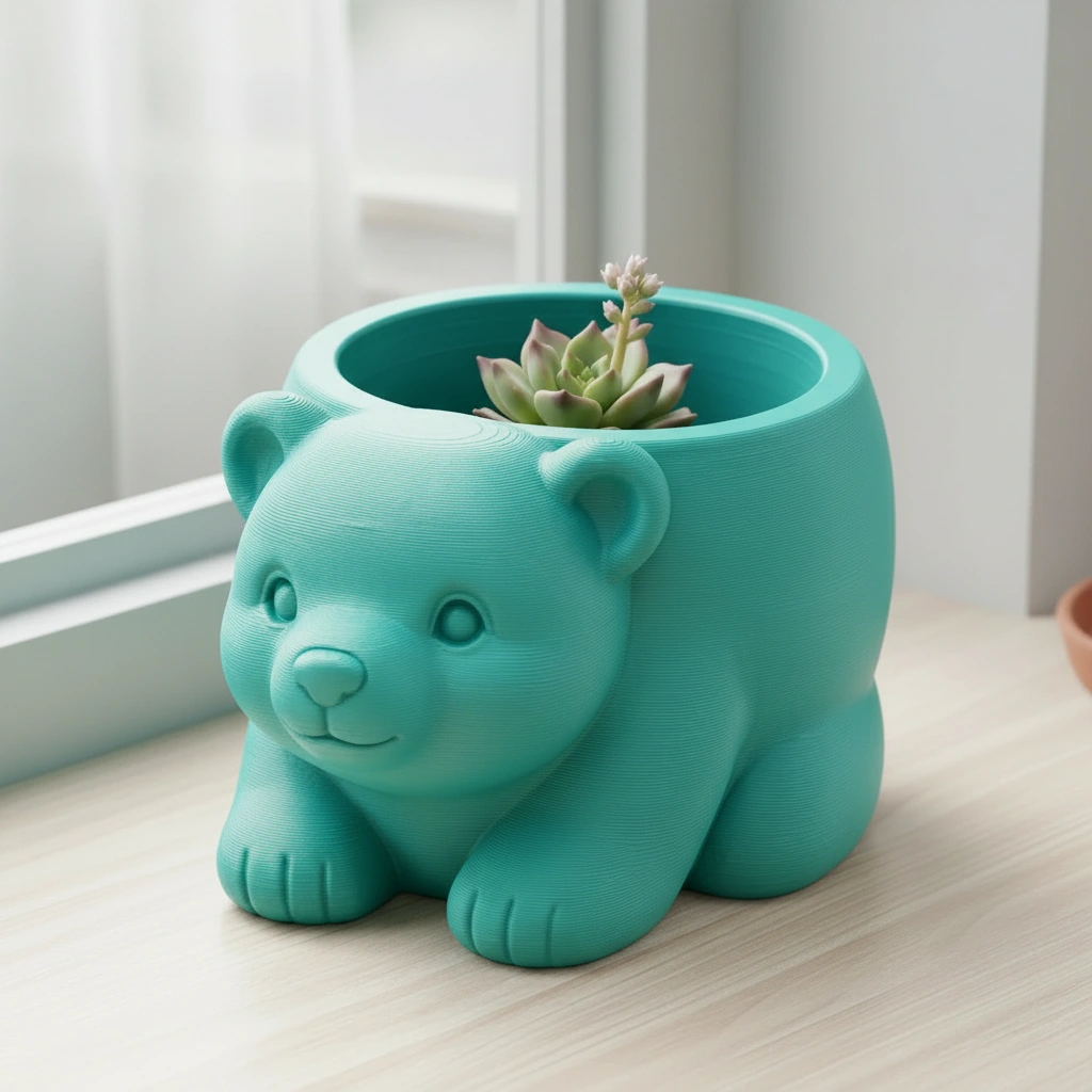Ghiveci Decorativ Imprimat 3D în Formă de Pui de Urs - Suport Plante Original - culoare Albastru verzui, imprimare 3D Vibecraft