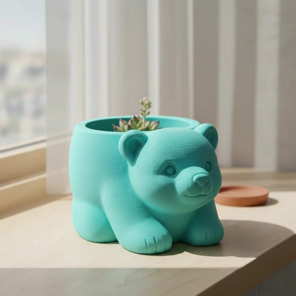 Ghiveci Decorativ Imprimat 3D în Formă de Pui de Urs - Suport Plante Original - culoare Albastru verzui, imprimare 3D Vibecraft