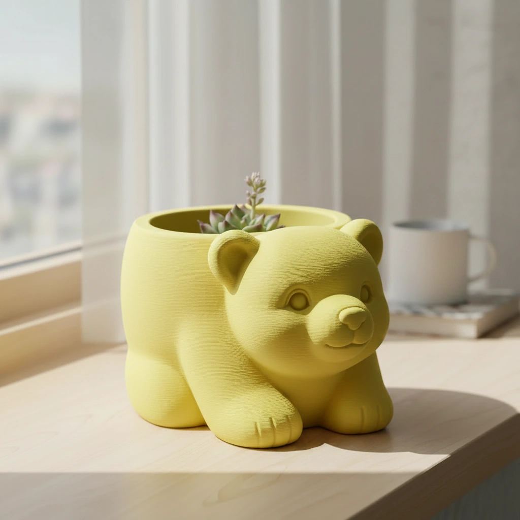 Ghiveci Decorativ Imprimat 3D în Formă de Pui de Urs - Suport Plante Original - culoare Galben, imprimare 3D Vibecraft