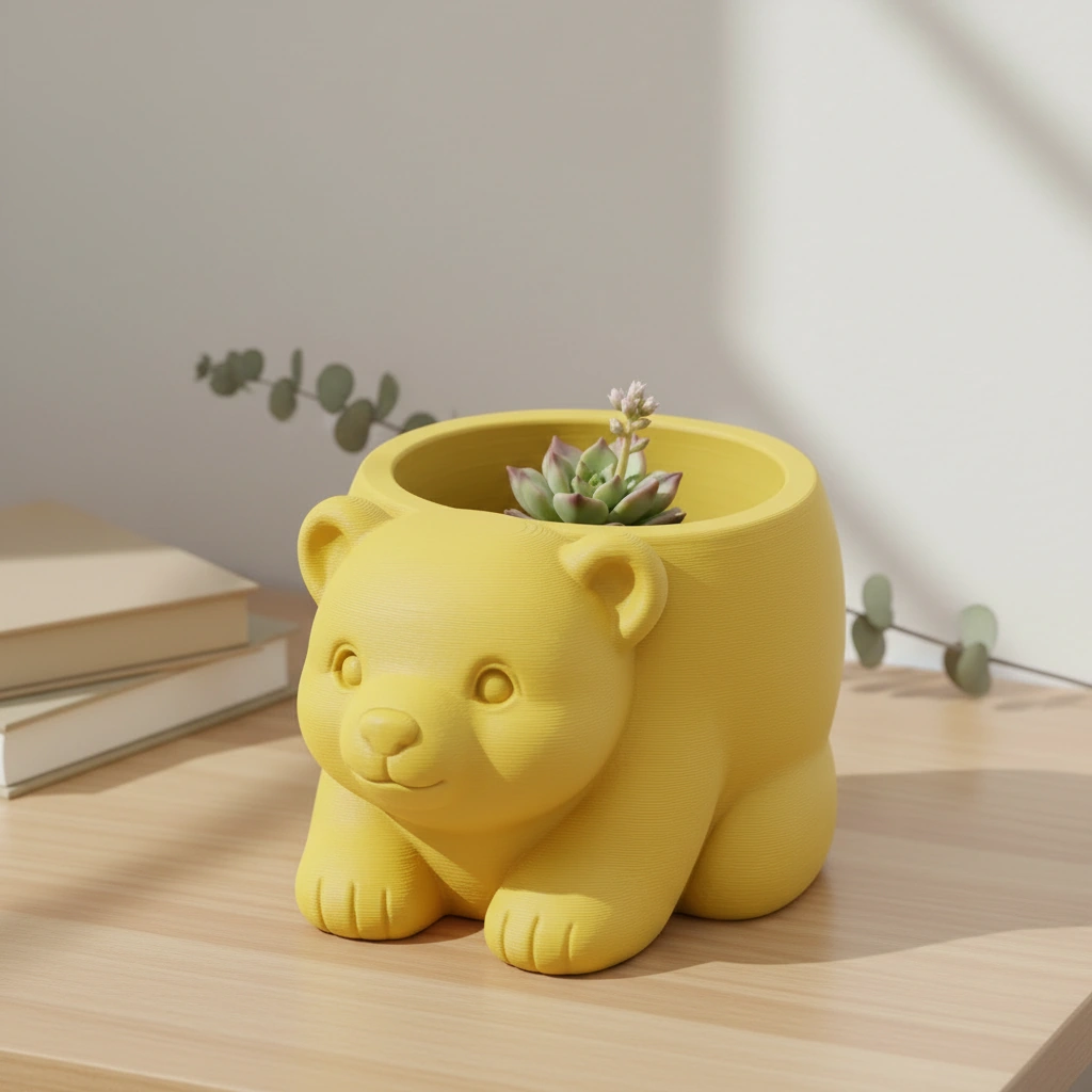 Ghiveci Decorativ Imprimat 3D în Formă de Pui de Urs - Suport Plante Original - culoare Galben, imprimare 3D Vibecraft