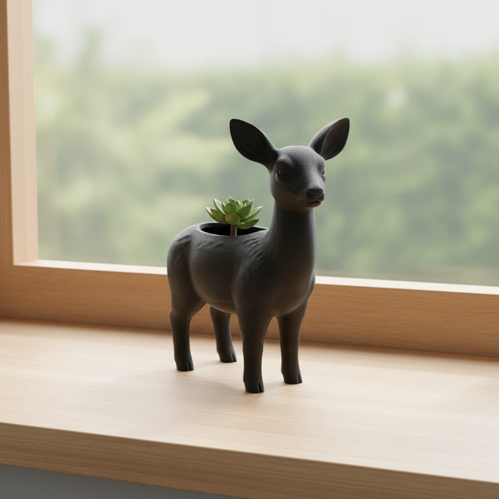 Ghiveci decorativ Caprioara pentru plante mici, imprimat 3D - culoare Negru, produs imprimat 3D Vibecraft