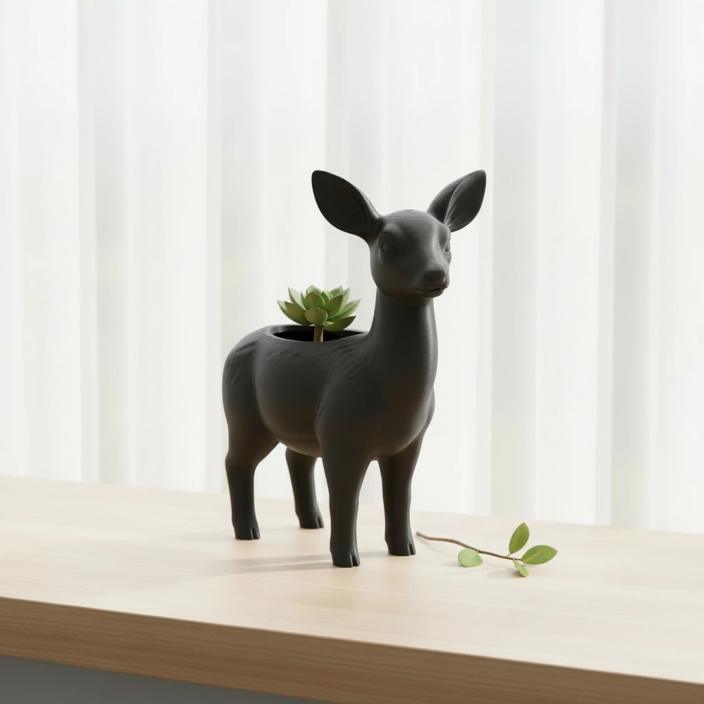 Ghiveci decorativ Caprioara pentru plante mici, imprimat 3D - Negru compozit mat, imprimare 3D Vibecraft