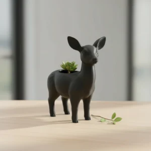 Ghiveci decorativ Caprioara pentru plante mici, imprimat 3D - Negru compozit mat, imprimare 3D Vibecraft