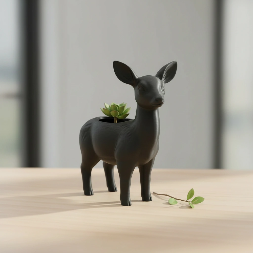 Ghiveci decorativ Caprioara pentru plante mici, imprimat 3D - Negru compozit mat, imprimare 3D Vibecraft
