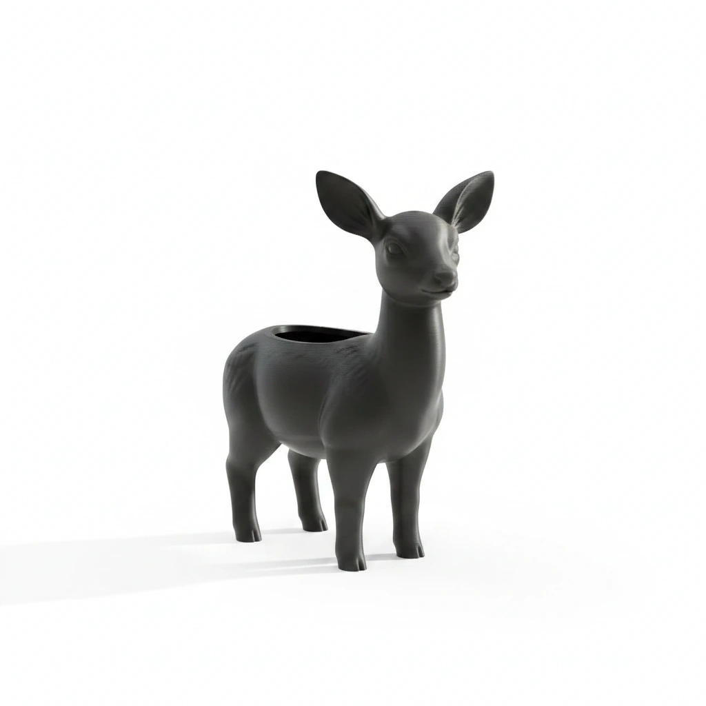 Ghiveci decorativ Caprioara pentru plante mici, imprimat 3D - Negru compozit mat, imprimare 3D Vibecraft