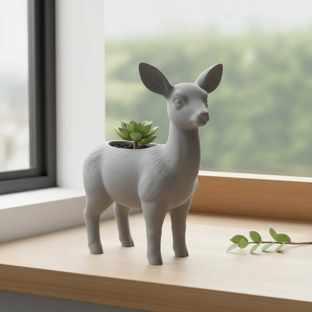 Ghiveci decorativ Caprioara pentru plante mici, imprimat 3D - culoare Gri, imprimare 3D Vibecraft