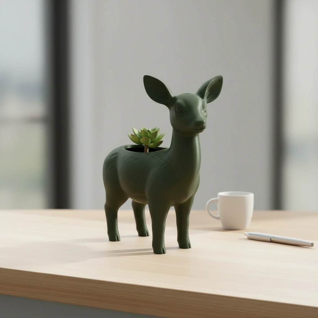 Ghiveci decorativ Caprioara pentru plante mici, imprimat 3D - culoare Verde, imprimare 3D Vibecraft