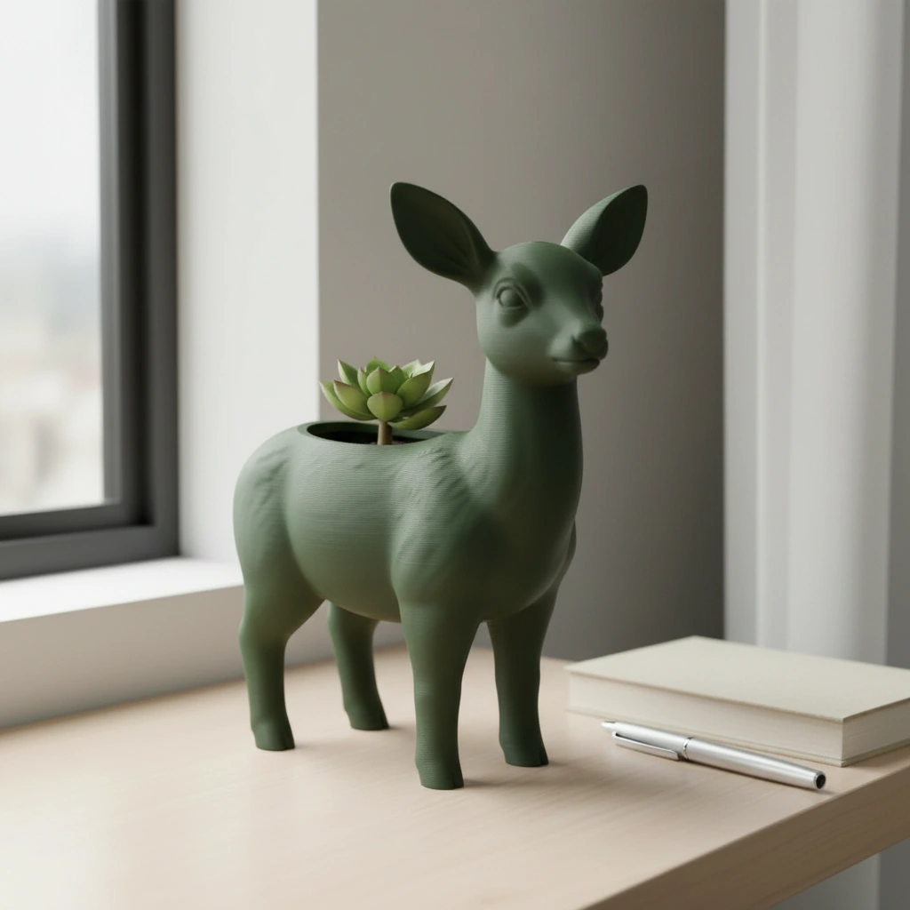 Ghiveci decorativ Caprioara pentru plante mici, imprimat 3D - culoare Verde, imprimare 3D Vibecraft