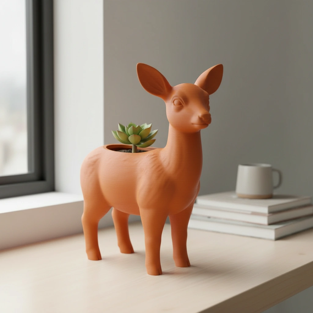 Ghiveci decorativ Caprioara pentru plante mici, imprimat 3D - culoare Portocaliu, imprimare 3D Vibecraft