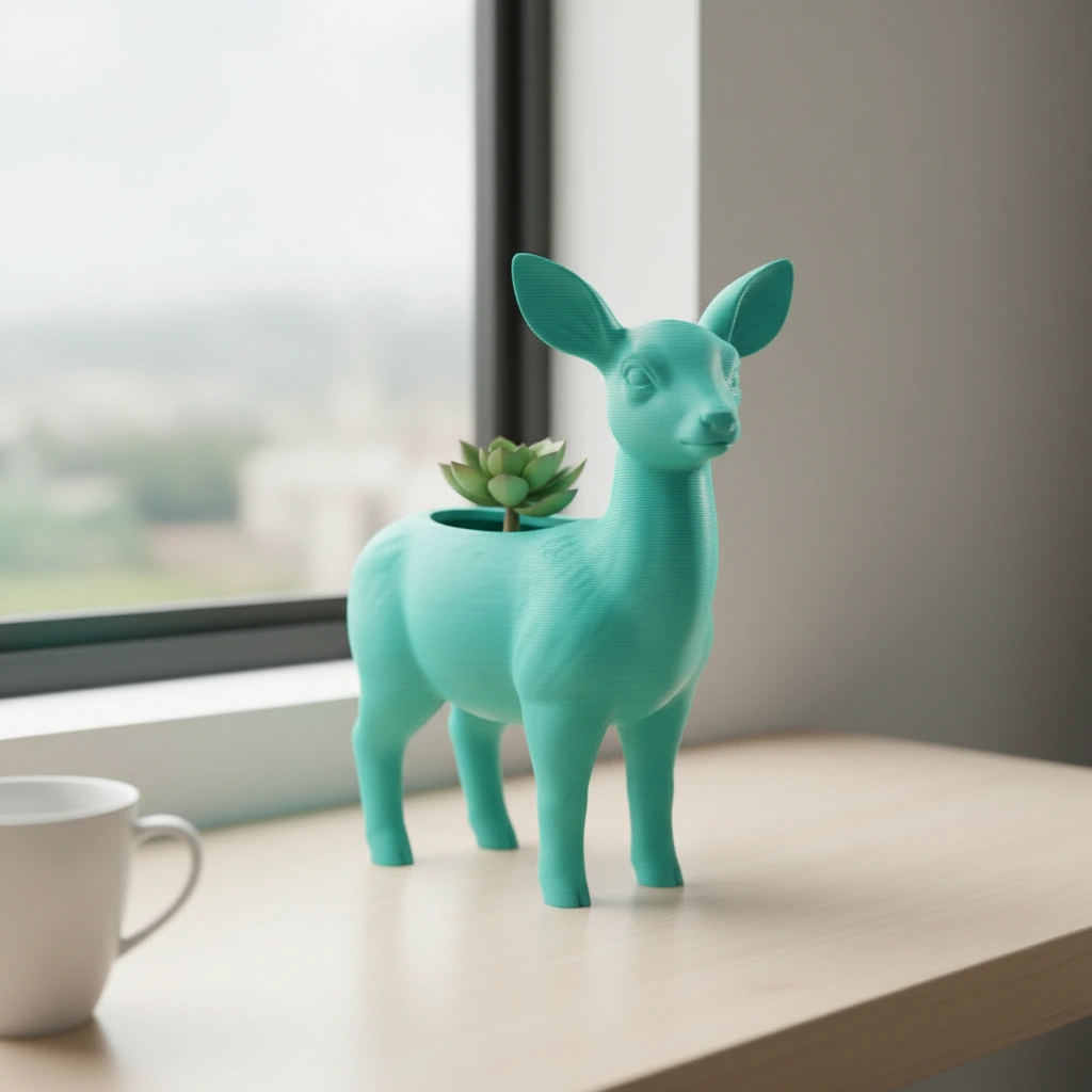 Ghiveci decorativ Caprioara pentru plante mici, imprimat 3D - culoare Albastru verzui, imprimare 3D Vibecraft