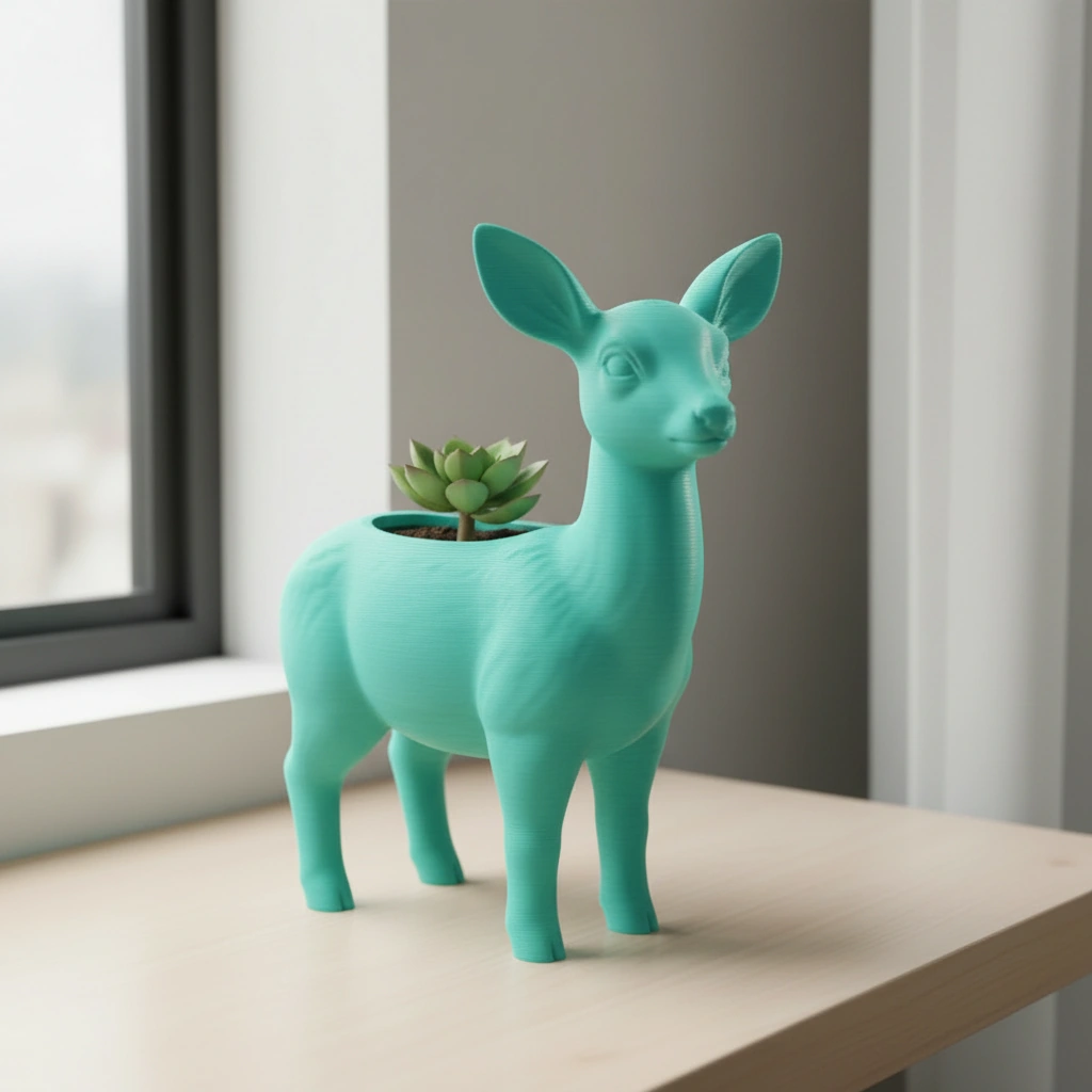 Ghiveci decorativ Caprioara pentru plante mici, imprimat 3D - culoare Albastru verzui, imprimare 3D Vibecraft