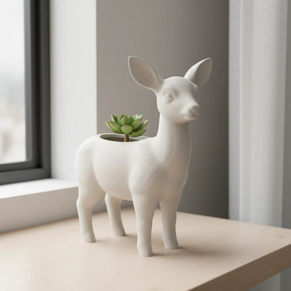 Ghiveci decorativ Caprioara pentru plante mici, imprimat 3D - culoare Alb, produs imprimat 3D Vibecraft