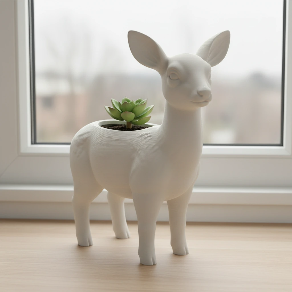 Ghiveci decorativ Caprioara pentru plante mici, imprimat 3D - culoare Alb, produs imprimat 3D Vibecraft
