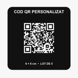 Lot 5 coduri QR personalizate 6×6 cm – Negru mat + QR/text alb - imagine produs, produs imprimat 3D Vibecraft