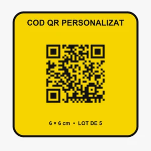 Lot 5 coduri QR personalizate 6×6 cm – Galben solar + QR/text negru - imagine produs, produs imprimat 3D Vibecraft