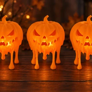 Set 3 dovleci Halloween topiți pentru decor LED, 8 × 8 × 8,7 cm fiecare - imagine produs, produs imprimat 3D Vibecraft