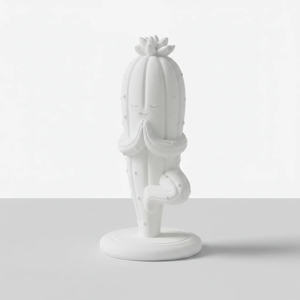 Figurină Decorativă Cactus Yoga, Accent Relaxant pentru Spațiu - culoare Alb, produs imprimat 3D Vibecraft