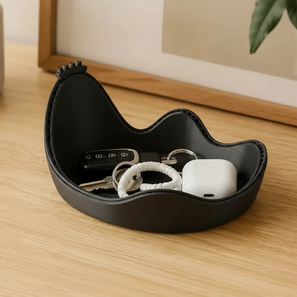 Bol Decorativ Organizare Obiecte Mici Design Ondulat 150mm - culoare Negru, produs imprimat 3D Vibecraft