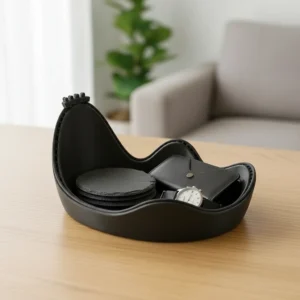 Bol Decorativ Organizare Obiecte Mici Design Ondulat 150mm - Negru compozit mat, imprimare 3D Vibecraft