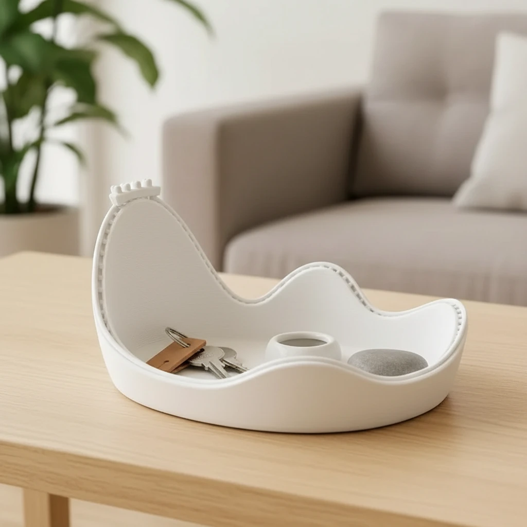 Bol Decorativ Organizare Obiecte Mici Design Ondulat 150mm - culoare Alb, produs imprimat 3D Vibecraft